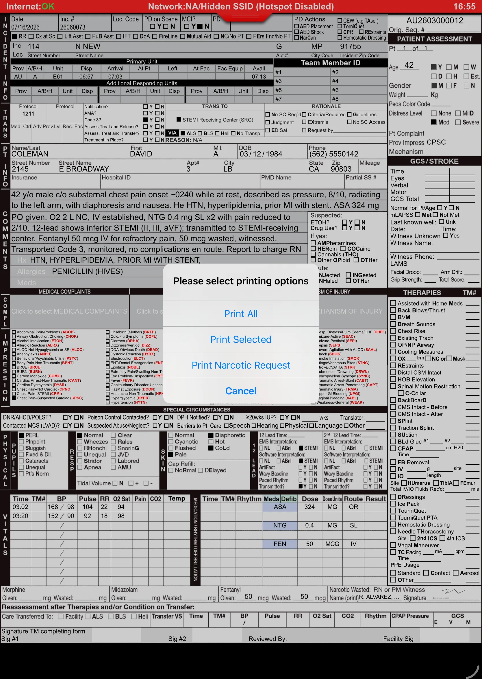 Native printing options alert in Medic Clipboard