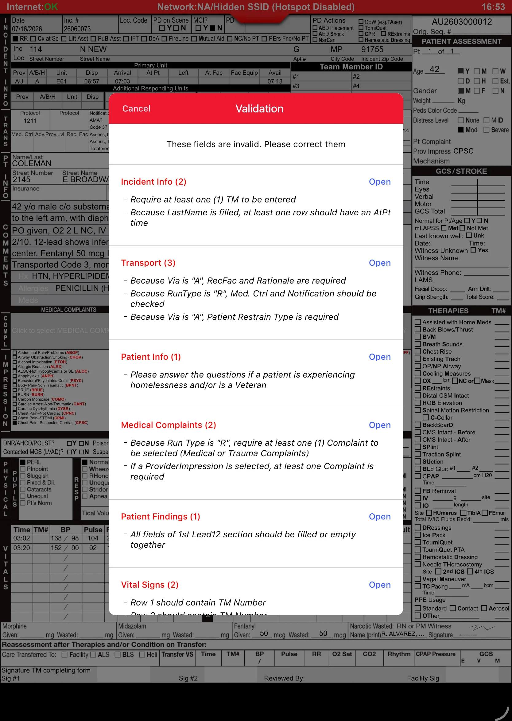 Mandatory validation modal in Medic Clipboard